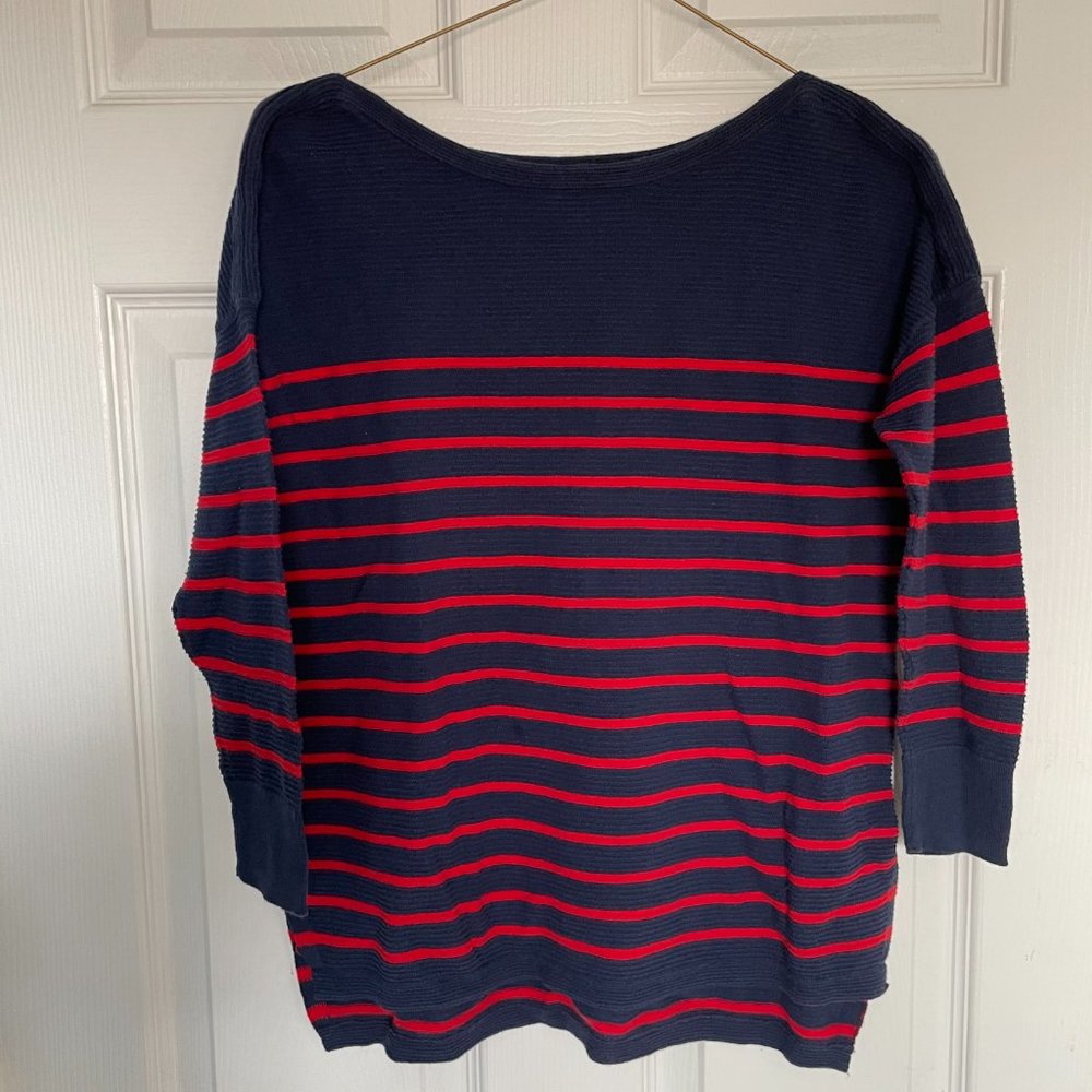 Old Navy Striped Blue and Orange/Red Boat Neck Shirt Size XS with 3/4 Sleeves
